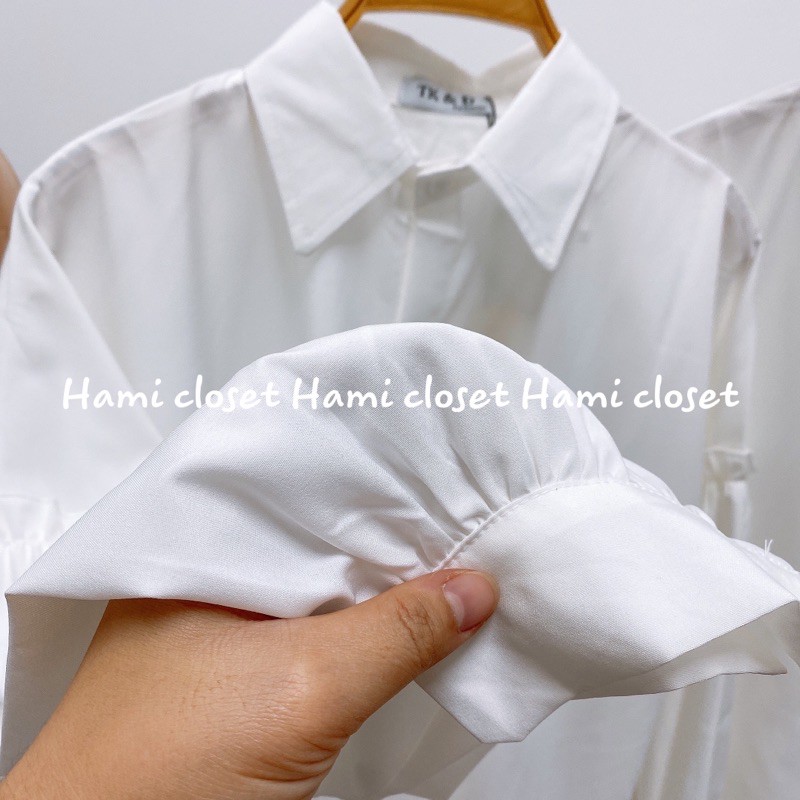 Áo sơ mi trắng dáng rộng tay bo xinh xắn mã A021