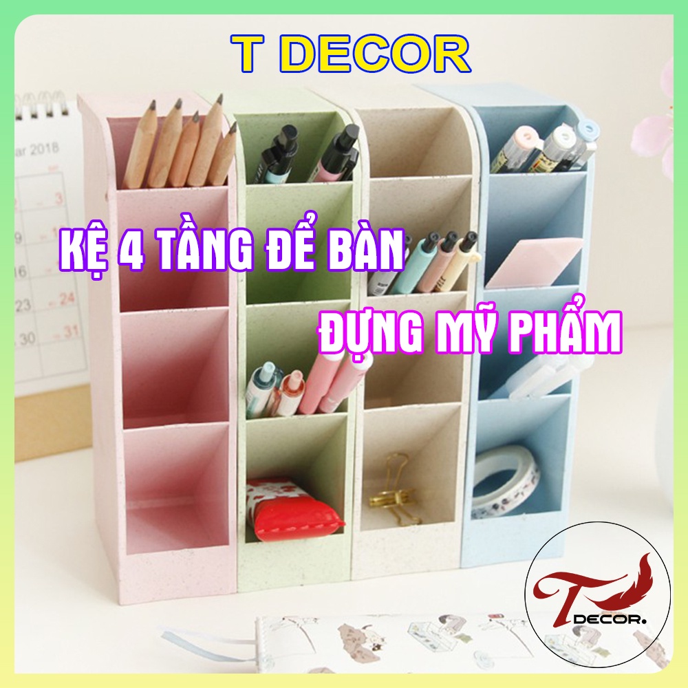 Kệ 4 Tầng Đựng Bút/ Mỹ Phẩm/ Son/ Cọ Trang Điểm Để Bàn Nhiều Ngăn, Nhiều Màu Siêu Đẹp, So Cute