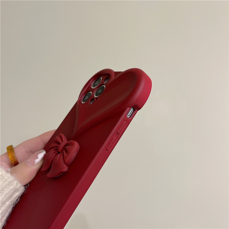 Ốp điện thoại TPU mềm siêu mỏng đính nơ màu đỏ rượu vang thời trang cho IPhone 13 12 11 Pro Max X XR8 7 Plus