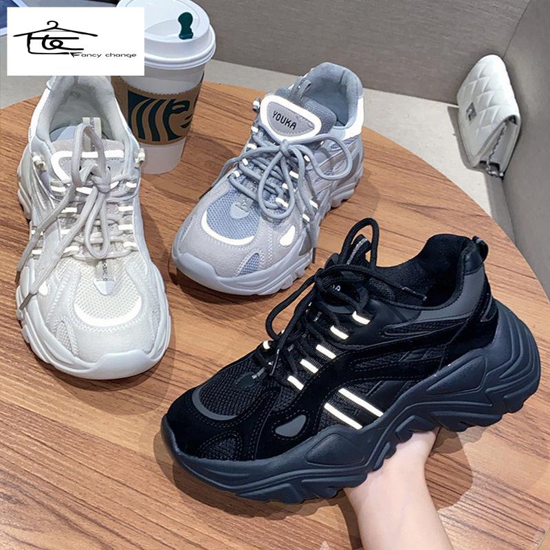 Giày Thể Thao Đế Mềm Dày Tăng Chiều Cao Màu Dạ Quang Thời Trang Xuân Hè Cho Nữ