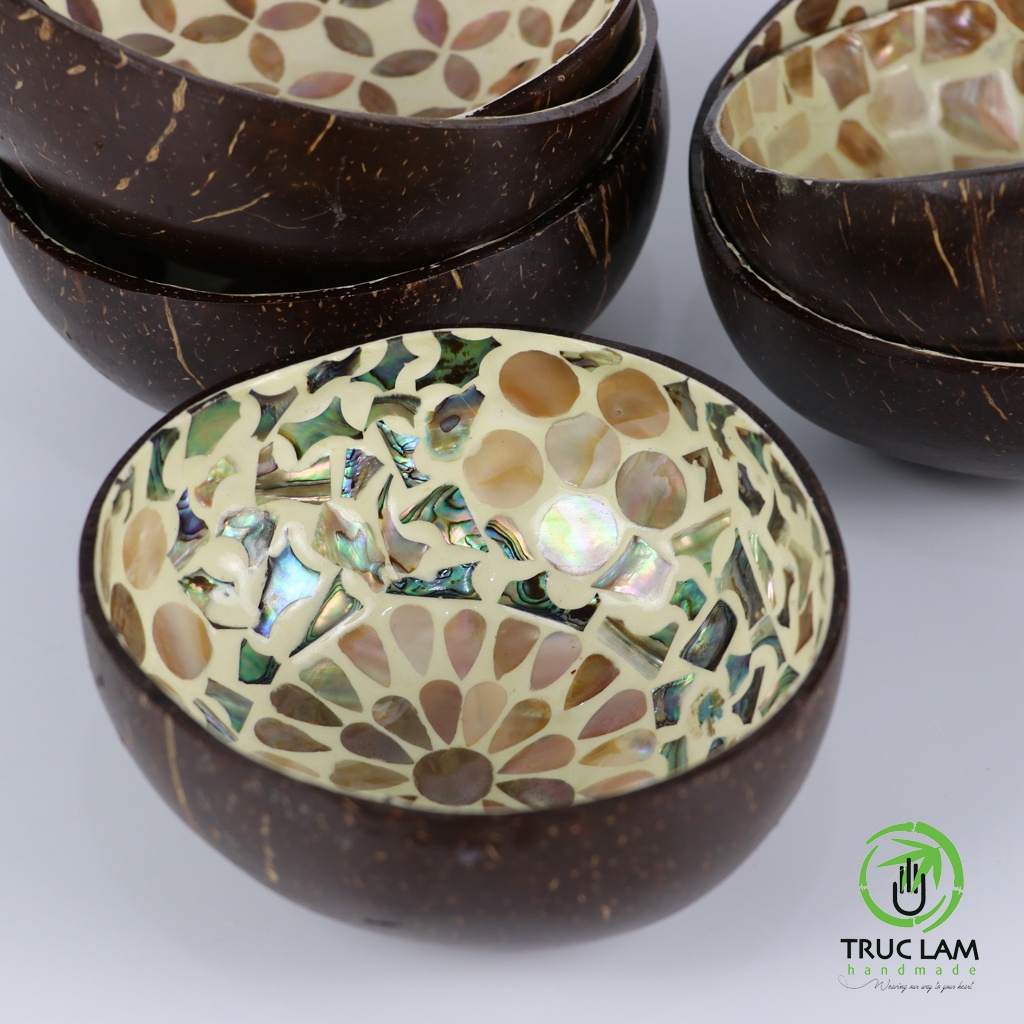 Bát Tô Chén Gáo Dừa Tự Nhiên Khảm Trai Độc Đáo - Trúc Lâm Handmade