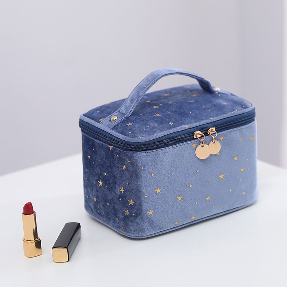 [Hàng mới về] Túi đựng mỹ phẩm di động cỡ lớn bằng vải nhung phối flannel màu đồng tiện dụng cho nữ