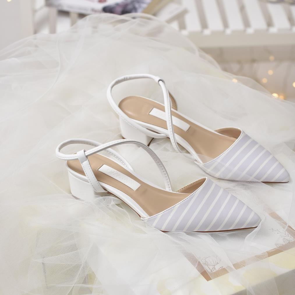 Giày sandal gót thấp họa tiết Merly 1047, Giày xăng đan nữ,Giày cao gót thấp nữ, po
