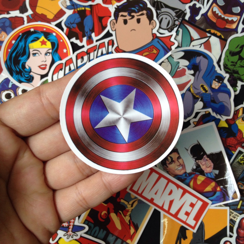 Bộ Sticker dán cao cấp chủ đề MARVEL-DC SIÊU ANH HÙNG - Dùng dán Xe, dán mũ bảo hiểm, dán Laptop, dán Vali...