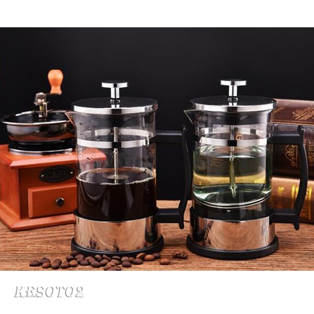 Stainless Glass French Press Cafetiere Coffee Maker 350ml/12oz Silver 1-2Cup