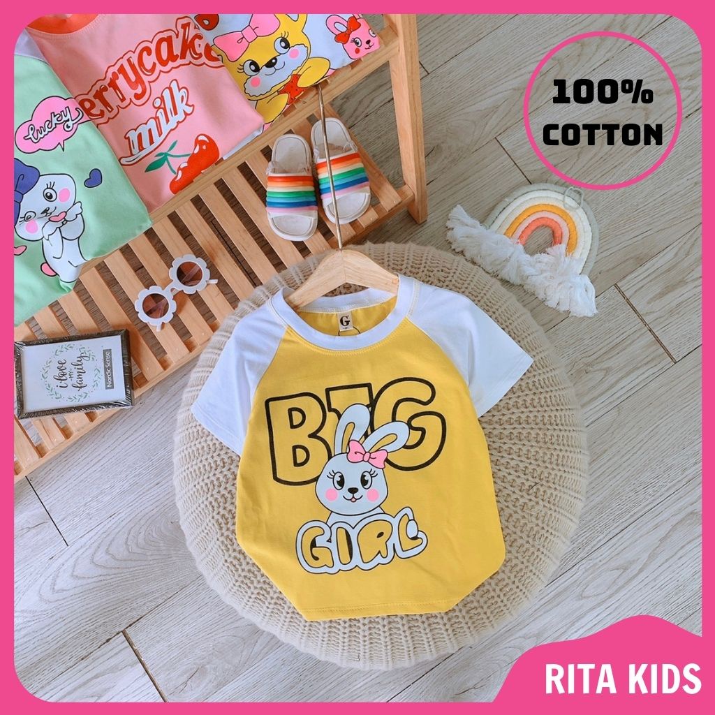 Áo Thun Bé Gái Tay Phối Thun Cotton Chuẩn Đẹp Cho Bé 10-28kg