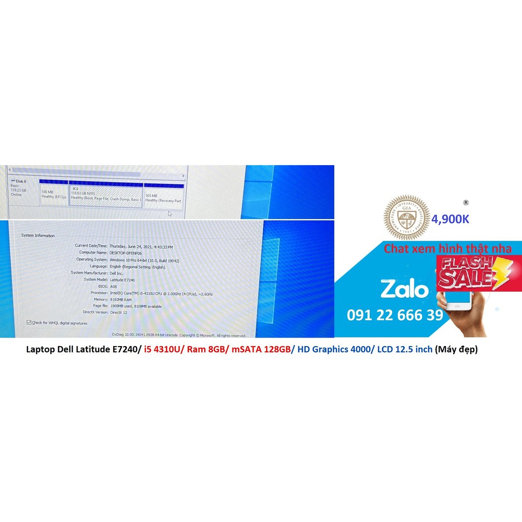 Laptop Dell Latitude E7240/ i5 4310U/ Ram 8GB/ mSATA 128GB/ HD Graphics 4000/ LCD 12.5 inch (Máy đẹp) | BigBuy360 - bigbuy360.vn