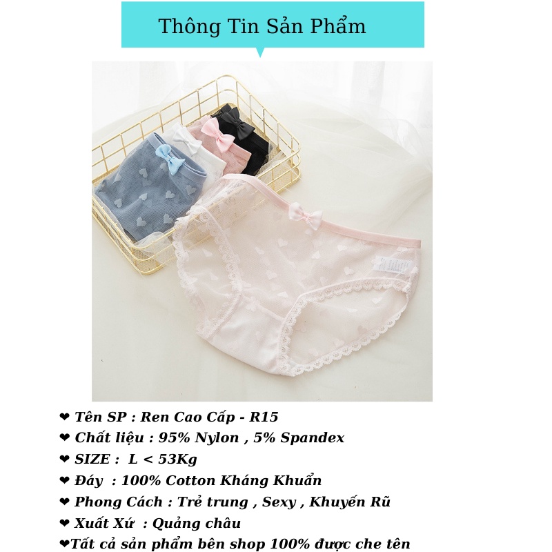Quần Lót Ren Nữ Xuyên Thấu Siêu Mỏng Sexy Gợi Cảm Họa Tiết Trái Tim Đính Nơ Mát Mẻ Khuyến Rũ Cho Phái Đẹp - R15