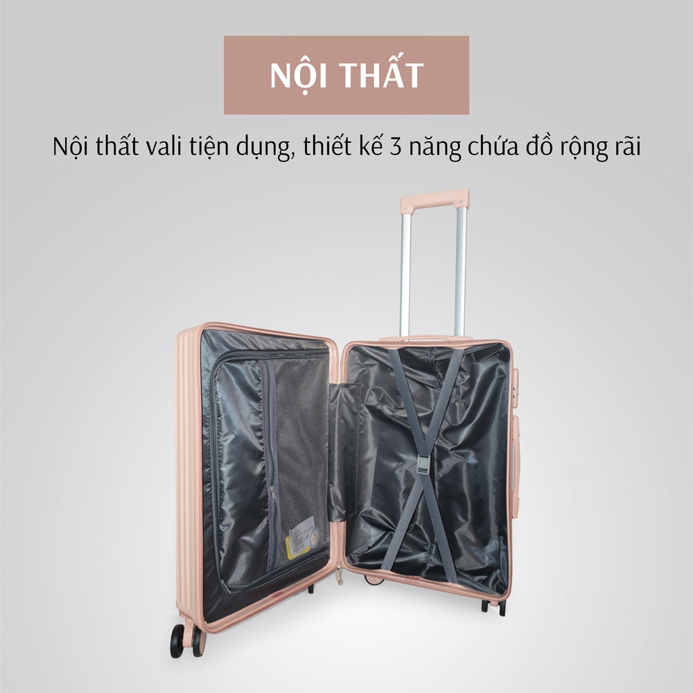 Vali kéo nhựa VL035 size 22 màu kem - Vali kéo nhựa TOPBAGS