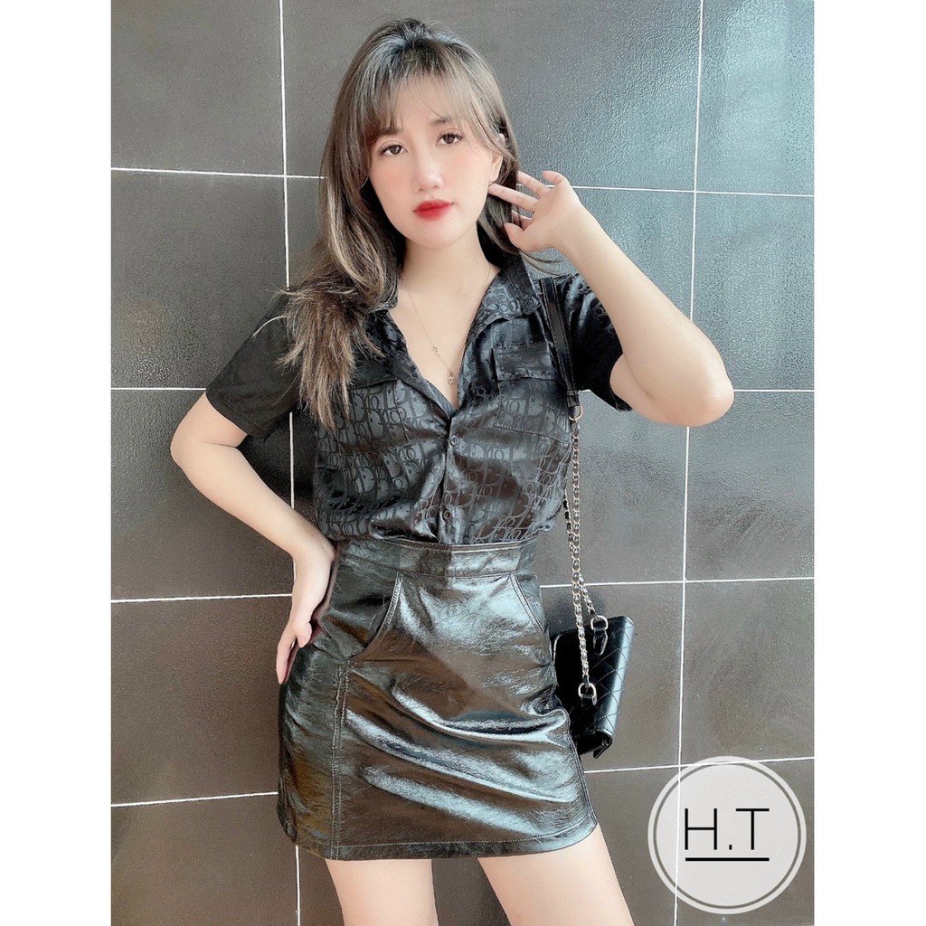 Áo Sơ Mi Gấm Vân Chìm 2 Túi Trước