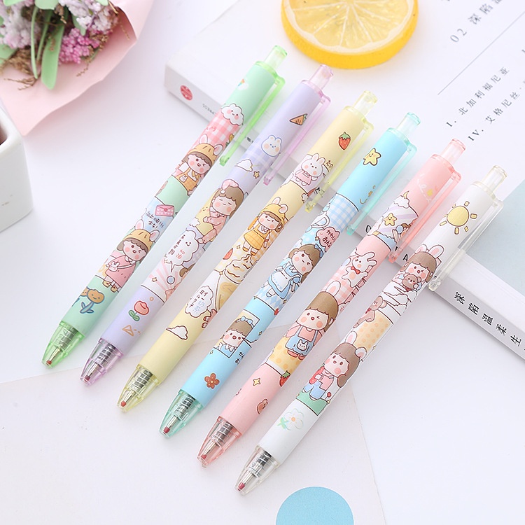 Bút Gel Bấm Hình Cô Gái Mực Đen 0,5mm Dễ Thương H200