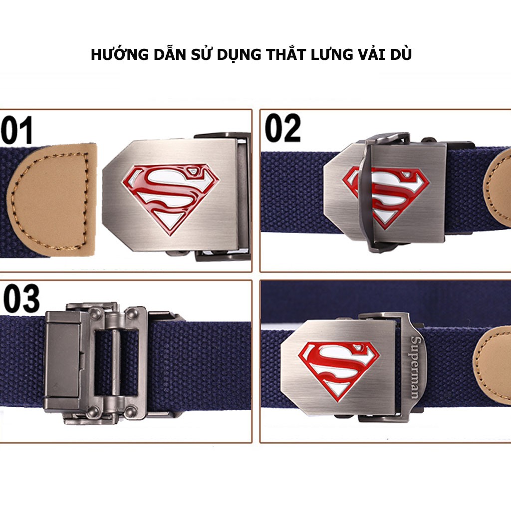 Thắt lưng vải dù nam Superman phong cách mạnh mẽ mặt hợp kim thép không ghỉ sáng bóng bền màu, dây lưng vài dù bền chắc