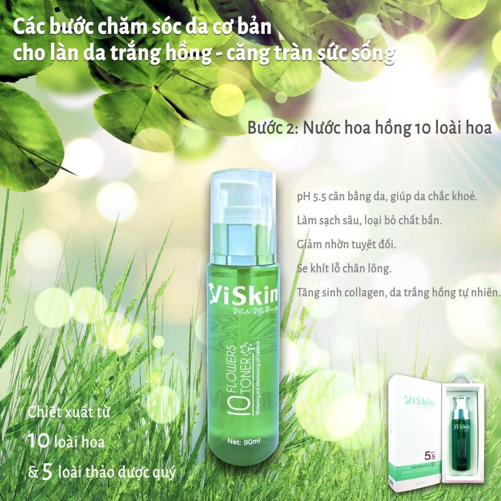 [+5 gói Mask 4in1] TONER TINH CHẤT 10 LOÀI HOA VISKIN - pH 5.5 [CHÍNH HÃNG-FREE SHIP]-DƯỠNG TRẮNG SE KHÍT CHÂN LÔNG