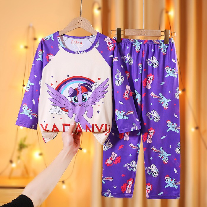 Bộ Đồ Ngủ Tay Dài Chất Liệu Cotton In Họa Tiết Hoạt Hình Xinh Xắn Cho Bé