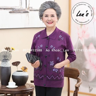 Áo Khoác Len Trung Niên Áo Khoác Cho Người Lớn Tuổi Cổ Bẻ Hoa Cánh Nhọn