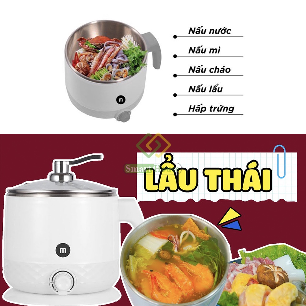 Ca Nấu Mì Nấu Lẩu, Nướng, Hấp,Luộc, Chiên Đa Năng Tiện Lợi Mishio 600W Inox Không Gỉ 304 Giữ Nhiệt Lâu, Bền