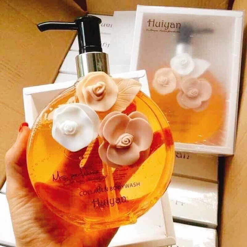 Sữa tắm nước hoa Pháp HuiYan Sản phẩm được chiết xuất từ các nguyên liệu tự nhiên và Collgen giúp bạn có làn da mịn màng