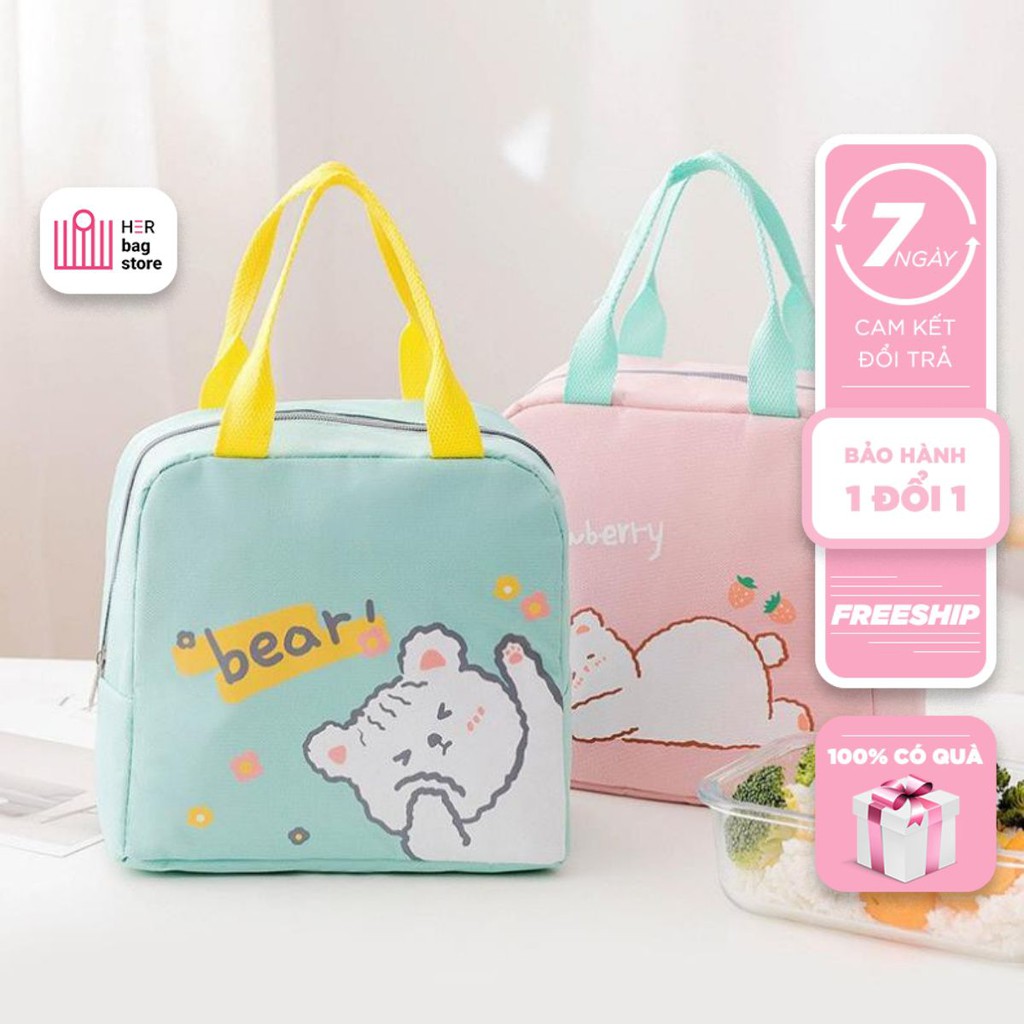Túi đựng mang cơm văn phòng giữ nhiệt 3 lớp cao cấp Túi vải chống nước Bear nhiều màu giá rẻ Herbagstore HB28