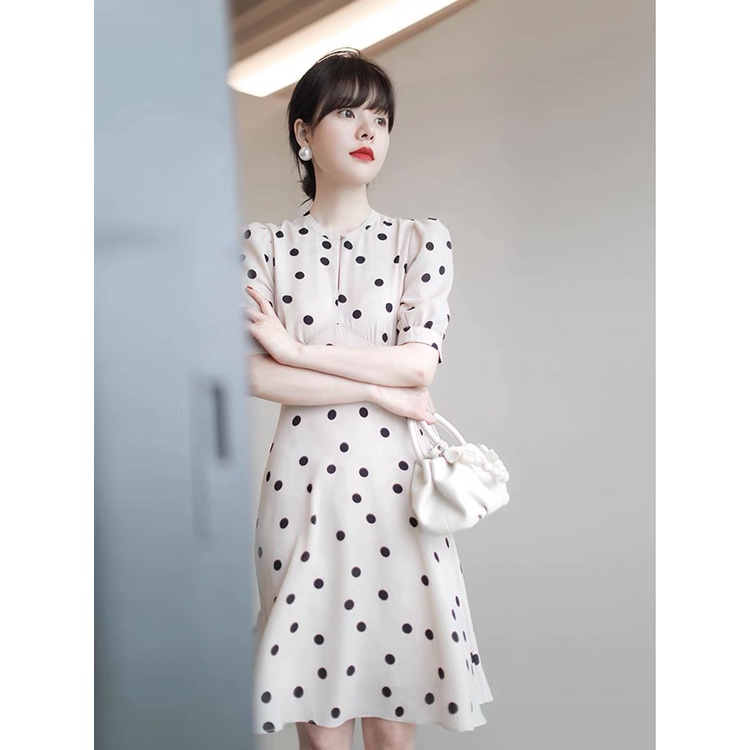 Đầm Nữ Tay Ngắn Họa Tiết Chấm Bi Phong Cách Pháp Thời Trang Mùa Xuân 2023