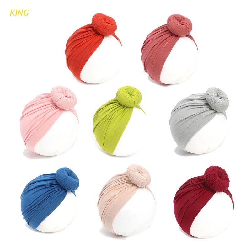Mũ trùm đầu vải cotton mềm thắt nút phong cách Bohemian dành cho bé gái sơ sinh