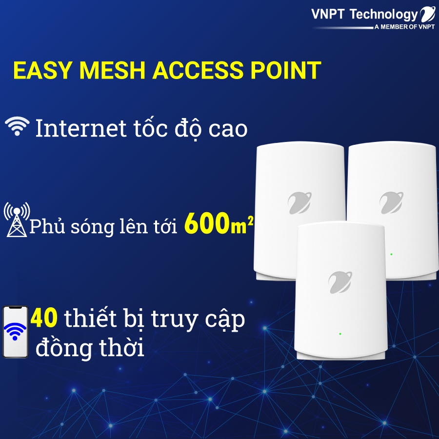 Bộ 3 cục Mesh Wifi 2 băng tần phủ sóng rộng chuẩn AC 1200Mbps iGate EW12S VNPT Technology