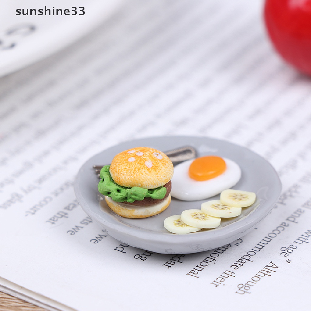 SU 1:12 Dollhouse Miniature Breakfast HamBurger Egg Dish Kitchen Food Accessories n