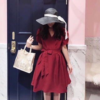 Đầm xoè đắp chéo cột nơ eo [B2501]