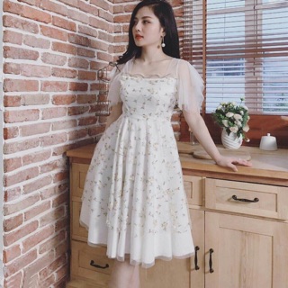 Đầm ren lưới thêu hoa sang chảnh