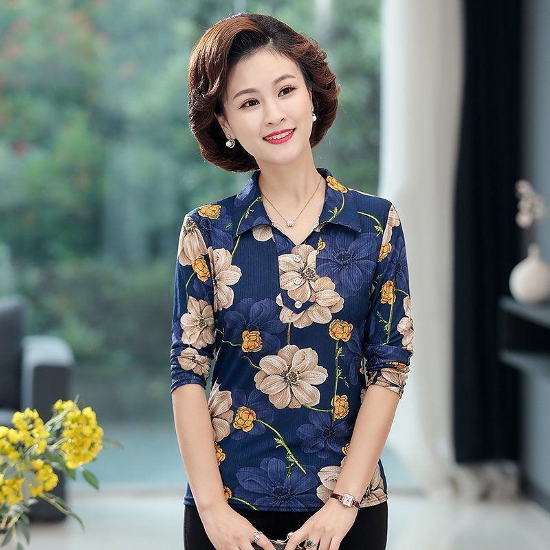 Áo thun tay dài dáng rộng thời trang cho phụ nữ trung niên