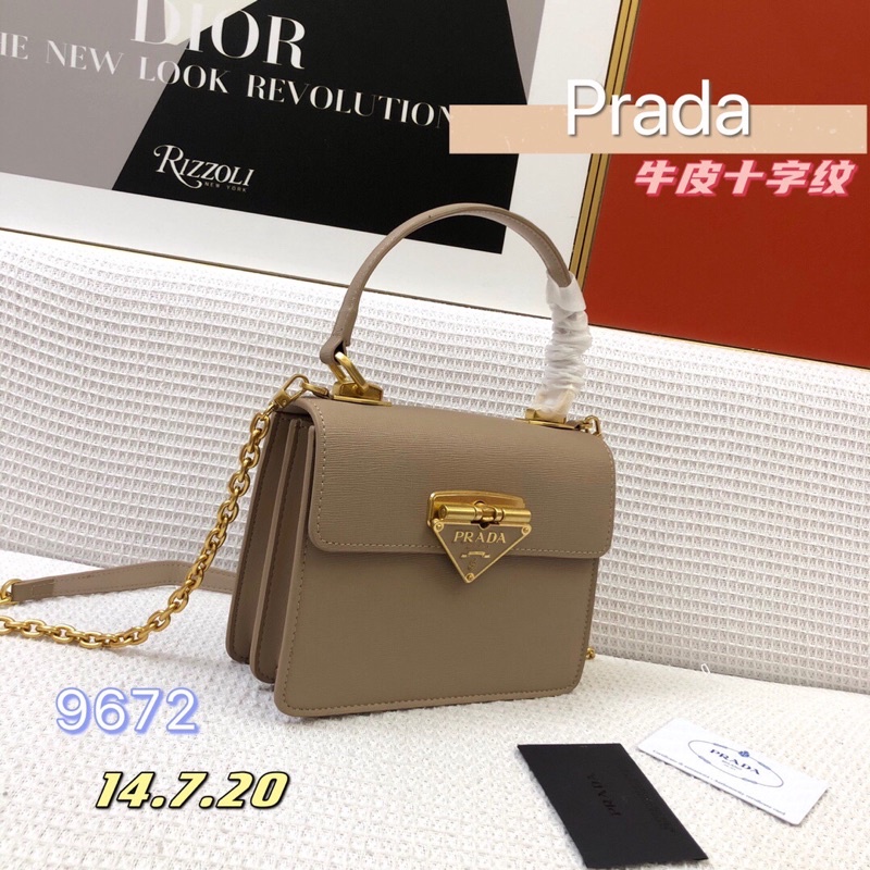 Túi xách tay nữ da dầy trơn phom đứng có dây đeo chéo tháo rời tuỳ chỉnh prada