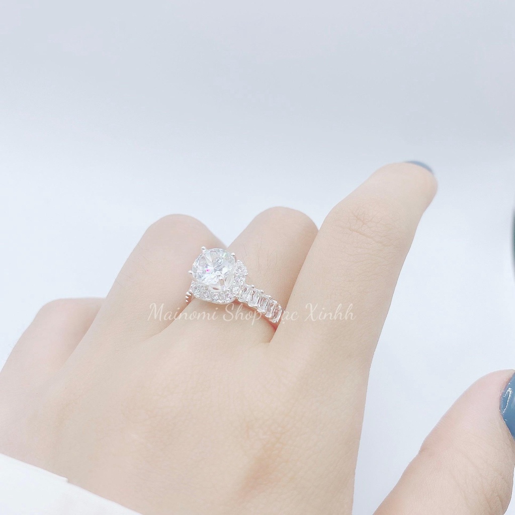 Nhẫn nữ viền đá baget đài vuông cao sang MAINOMI mã nhẫn cao cấp