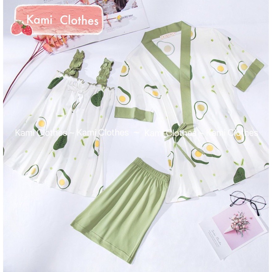 Bộ ngủ KIMONO, set ngủ 3 chi tiết pijama ngắn tay nhiều hình - KAMI Clothes | BigBuy360 - bigbuy360.vn