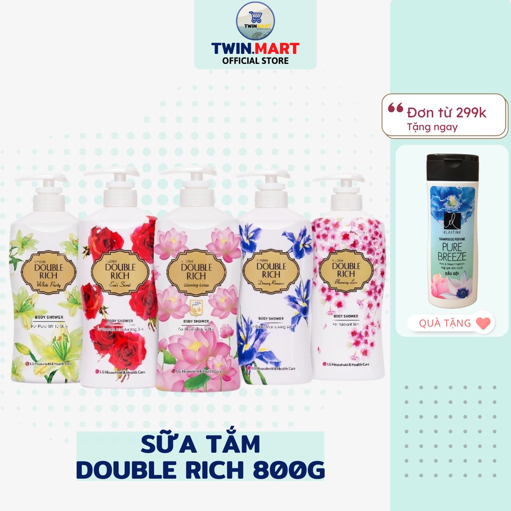 [ĐƠN 299K TẶNG DẦU GỘI 36K] DATE XA 2024 Sữa Tắm Double Rich 800g - Hàn Quốc - Hoa hồng, anh đào, iris, lily, sen gạo