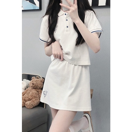 SET ÁO CỔ Chân Váy TRẮNG THÊU PHỐI CỔ VIỀN