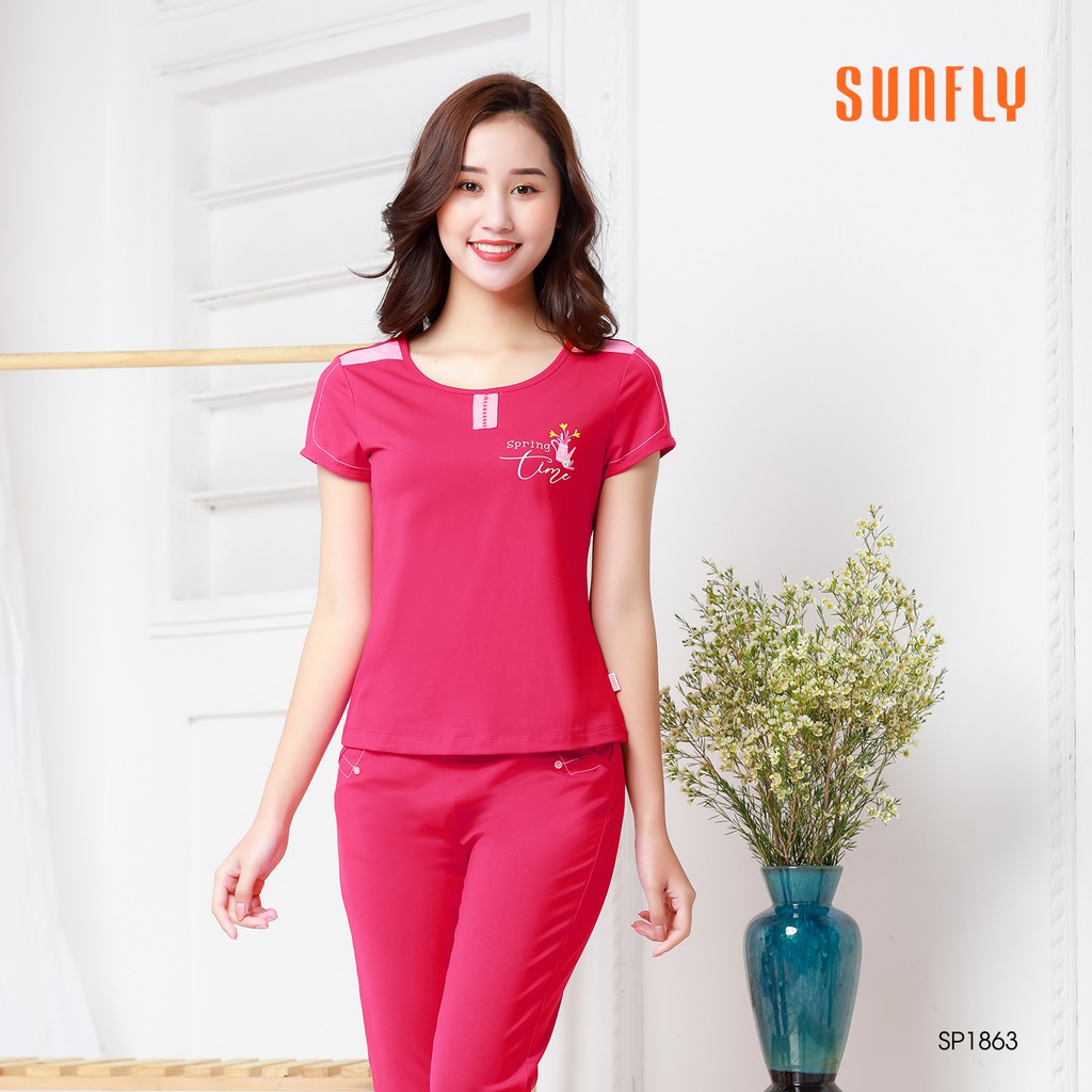 Đồ bộ mặc nhà Cotton áo cộc, quần dài Sunfly SP1863