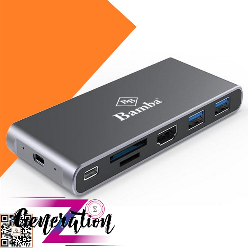 HỘP ĐỨNG Ổ CỨNG SSD M2(NGFF) - BOX SSD M2(NGFF)+2 USB 3.0+HDMI+2 ĐỌC THẺ+USB C RA USB C BAMBA B7 - VỎ NHÔM + MÀU BẠC