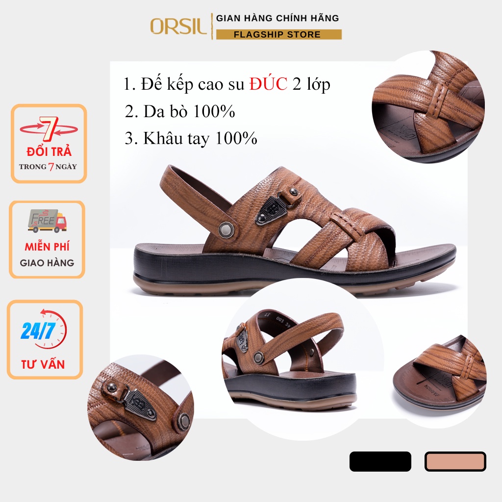 Dép da nam cao cấp ORSIL màu nâu 2Q