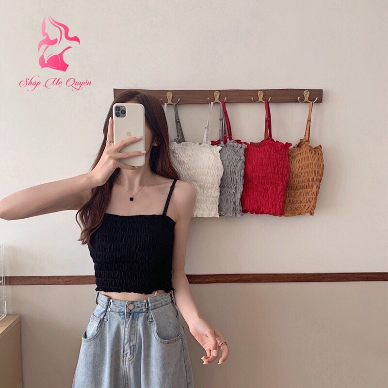 Áo bra 2 dây- bra ống croptop nhún bèo kèm mút lót cực xinh