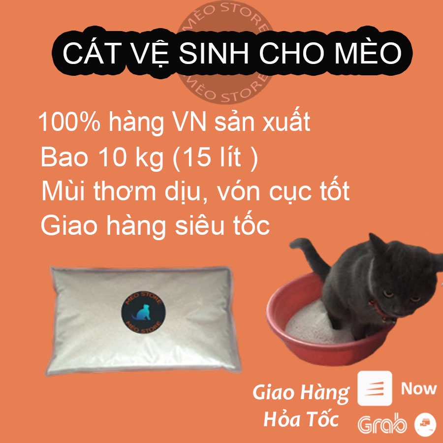 Cát vệ sinh cho mèo bao 10 kí hàng Vn sản xuất, bao 10 kí, hương hoa lài, vón cục tốt, thích hợp với mọi giống mèo