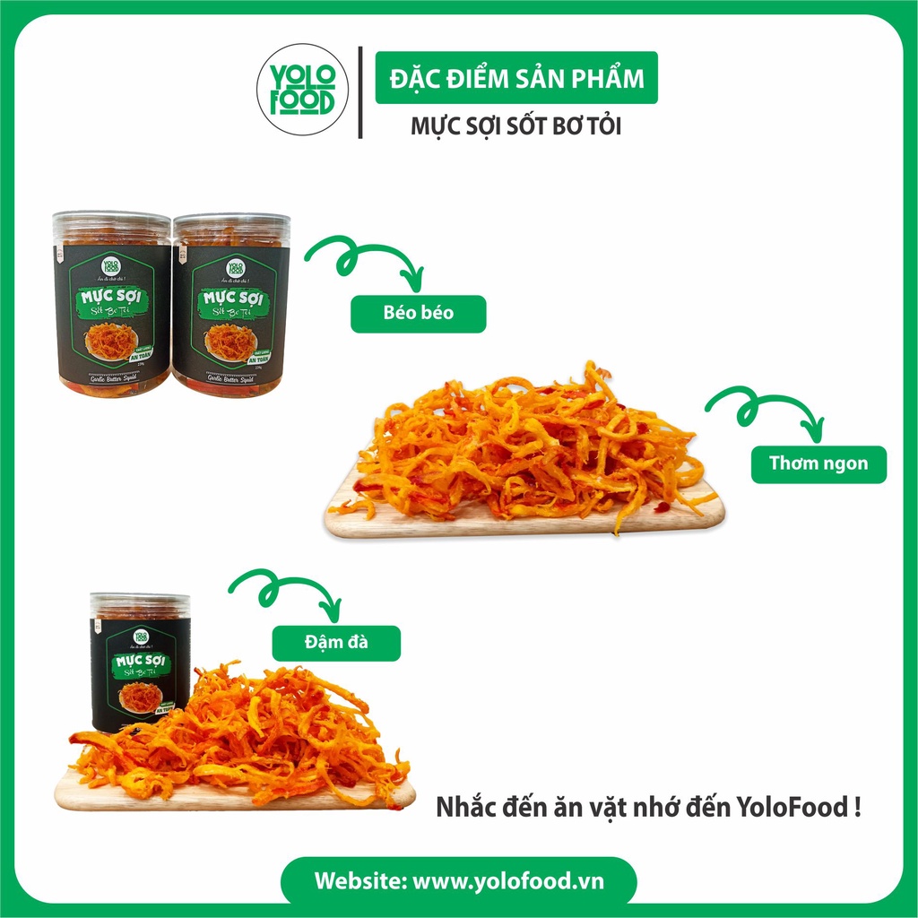 Mực sốt bơ tỏi 220g YOLO FOOD đồ ăn vặt, chất lượng, khô mực xé sợi bơ tỏi vị thơm béo cay cay ngon , đóng hộp atvstp