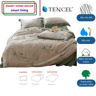 Bộ chăn ga gối cao cấp 100%Tencel 100s, Họa tiết hoa leo, chất liệu siêu mềm mát mịn, Chăn ga hè 2022