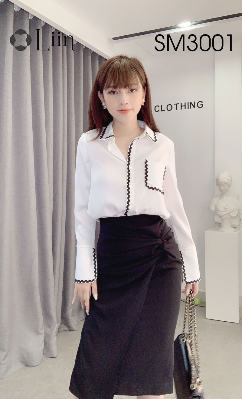 Áo Sơ Mi Trắng cao cấp kết hợp Viền Đen thời trang Liin Clothing SM3001