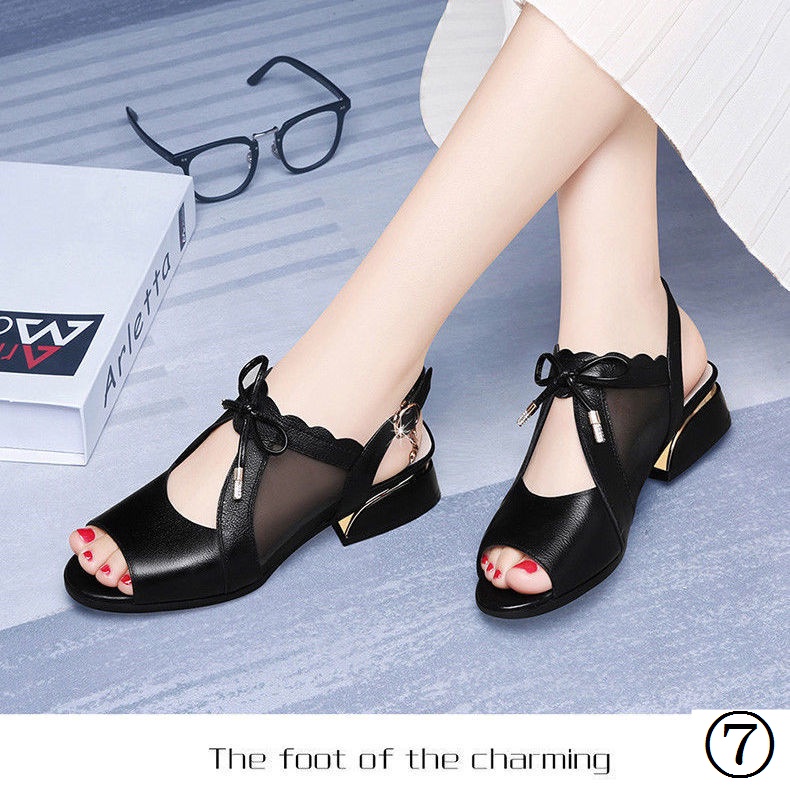 Giày Sandal Cao Gót Hở Mũi Phối Lưới Thời Trang 2022 Cho Nữ