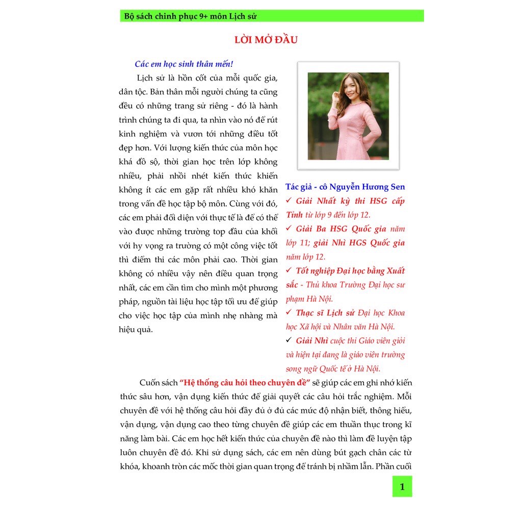 Sách Hệ Thống Câu Hỏi Lịch Sử Theo Chuyên Đề Nắm Chắc Điểm 9+ (Cô Nguyễn Hương Sen)