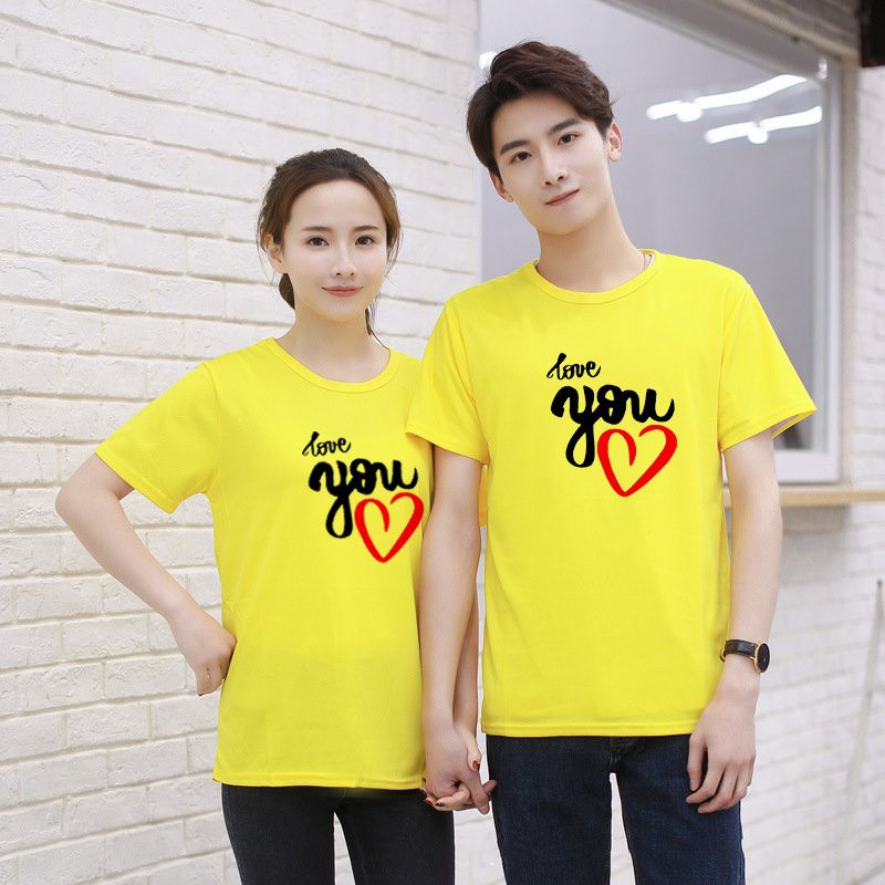 Áo thun cặp thời trang cổ tròn,thun cotton 4 chiều co giãn In Nhiệt Trái Tim Love You