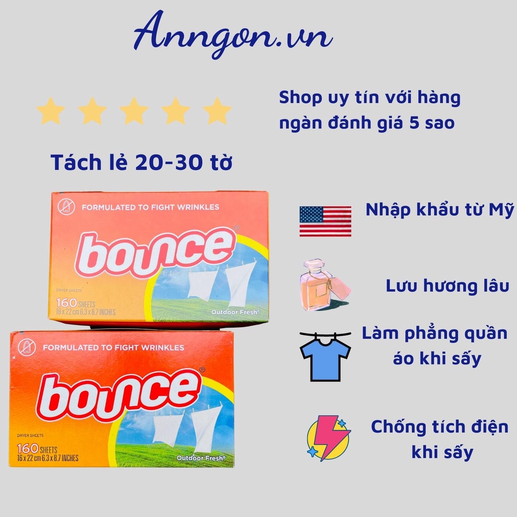 Set 20 tờ/30 tờ Giấy thơm quần áo, giầy dép làm mềm vải BOUNCE OUTDOOR FRESH xuất xứ MỸ - anngon.vn