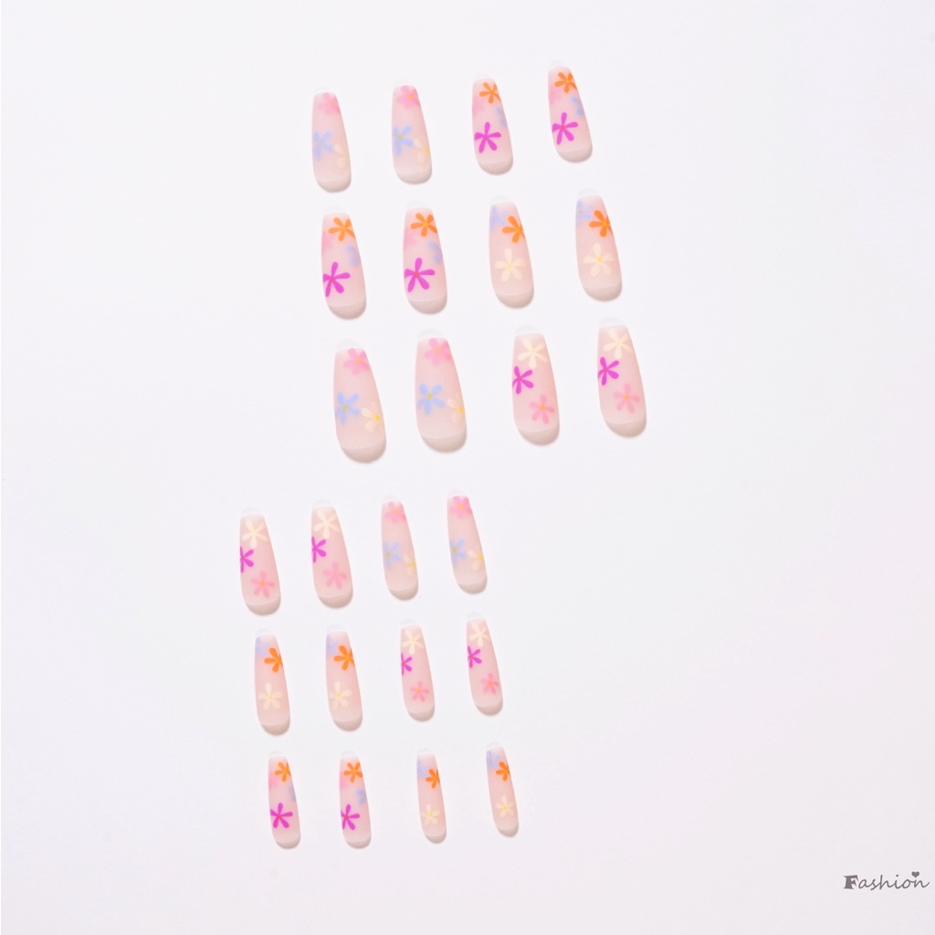 [Hàng mới về] Set 24 móng tay giả đầu vuông dài thiết kế xinh xắn kèm keo dán