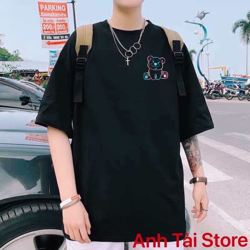 Áo thun tay lỡ phản quang phông Unisex nam nữ Cotton oversize đến 75Kg form rộng hình gấu Love & Peace AG 119 | BigBuy360 - bigbuy360.vn