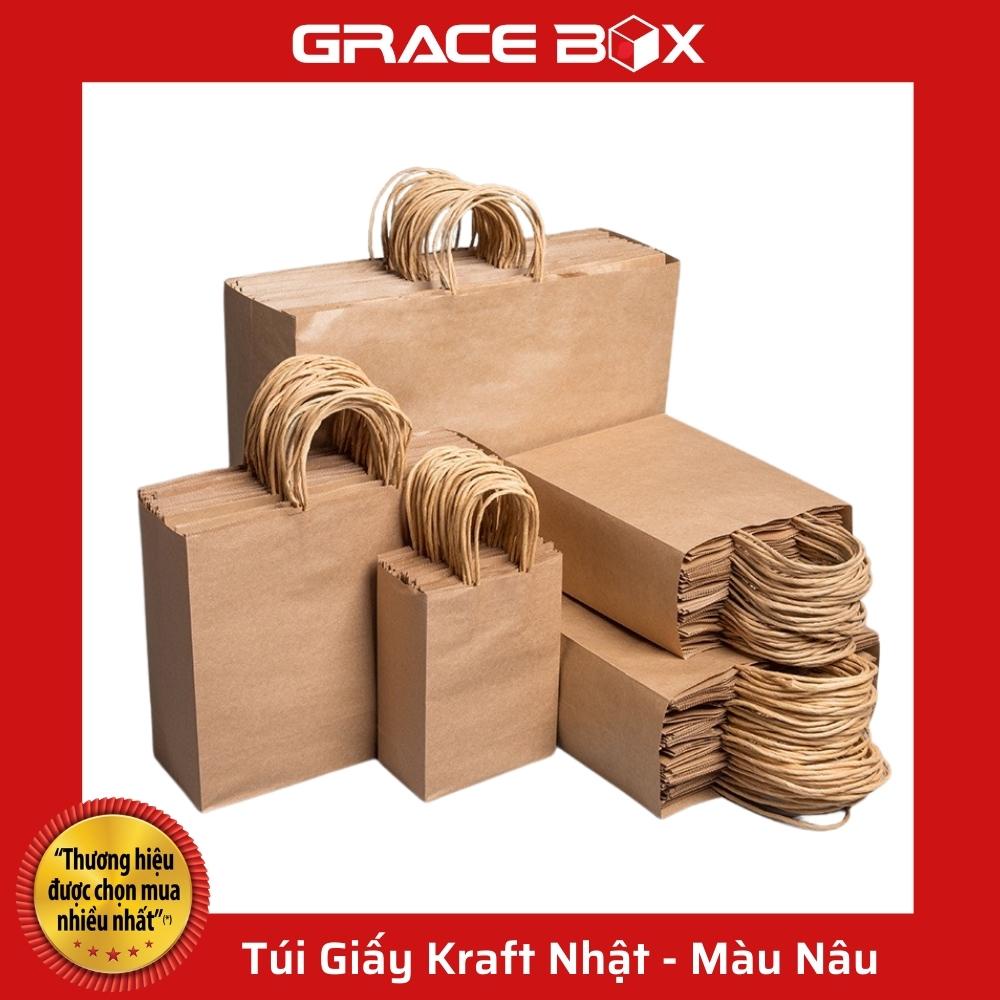 {Giá Sỉ} Túi Giấy Kraft Nhật Bản Cao Cấp - Size 24.5 x 11 x 32 cm - Màu Nâu - Siêu Thị Bao Bì Grace Box