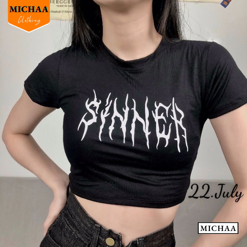 Áo Croptop Nữ Cổ Tròn Tay Ngắn SINNER Đẹp Ôm Body, Áo Thun Croptop Kiểu Sexy Chất Thun Borip - MICHAA CR67